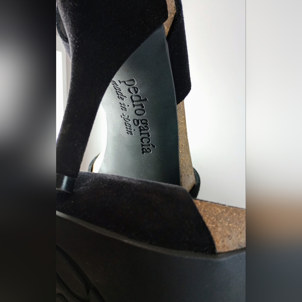 Pedro Garcia black suede heels. Good pre-owned condition. Size 39, US. Size 8.5